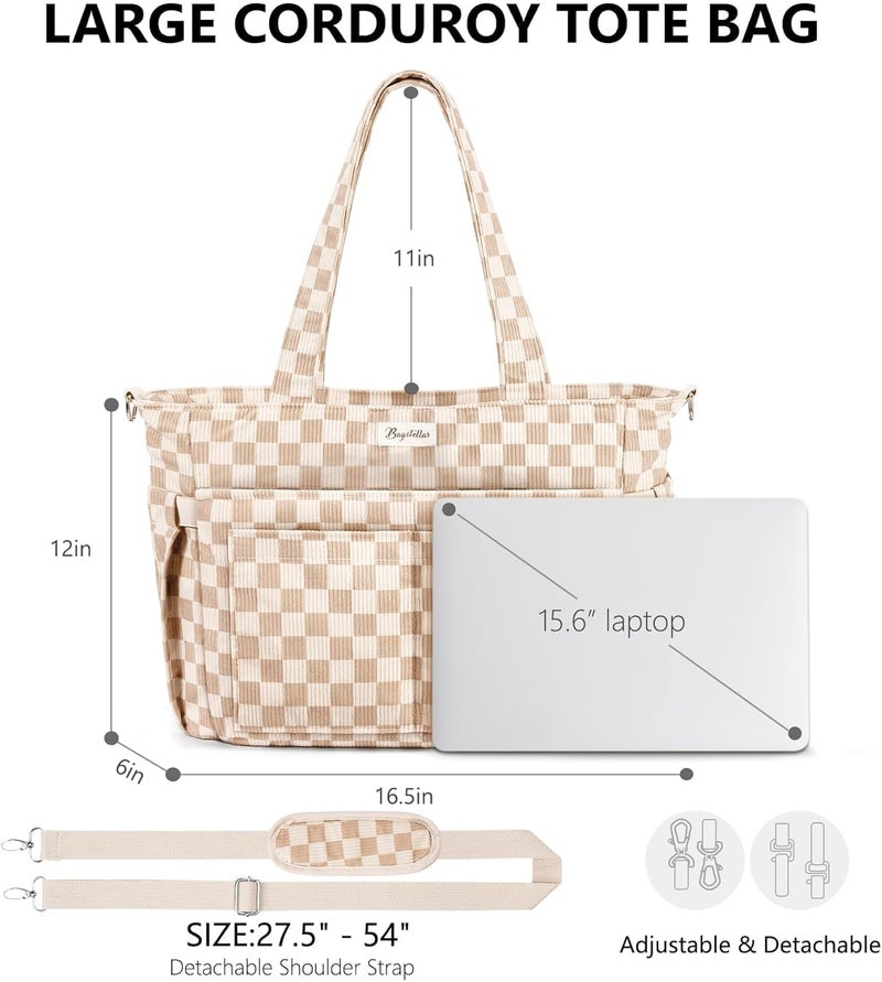 Bagstellar Corduroy Tote Bag for Women, 17 Pockets Laptop Work Tote Bag Lightweight Teacher Nurse Bible Bag for School Travel | with 40oz Cup Holder, Multi Compartment, Zipper Crossbody Bag, College Shoulder Bag, Daily Purse w/ Strap, Ideal Gift for Women - Image 2